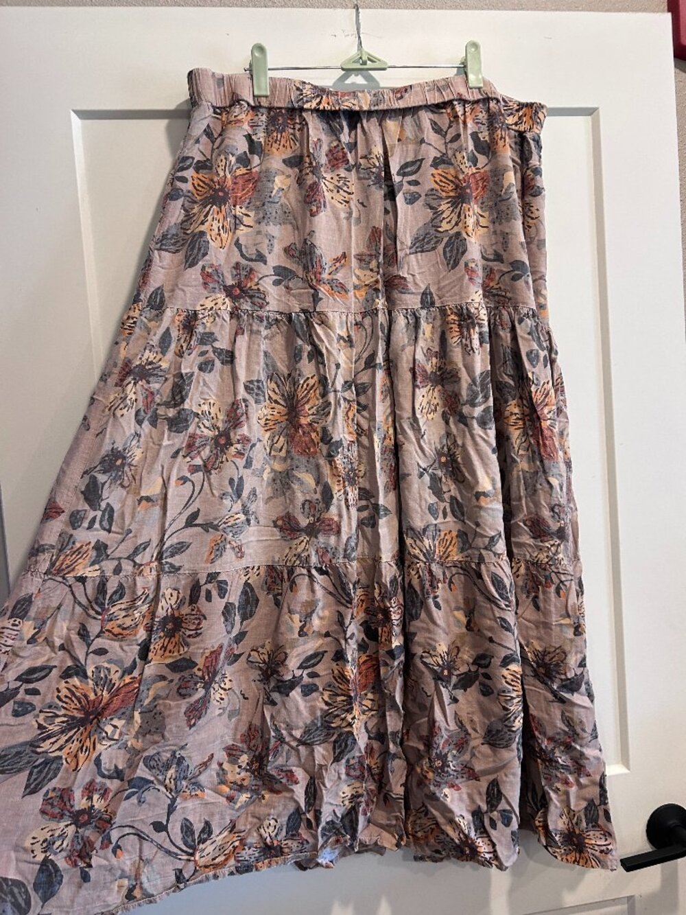 SHEIN Curve 4XL Taupe Floral Tiered Maxi Skirt Elastic Waist Fits 2X